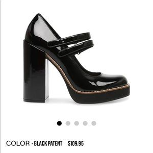 steve madden twice black patent strap platform heels
